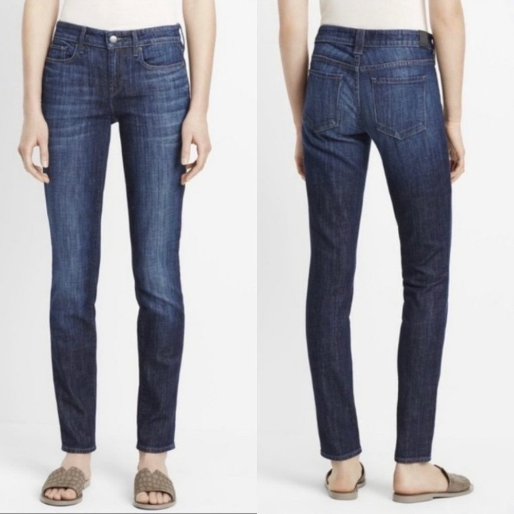 Vince Womens Dylan Dark Wash Mid Rise Distressed Skinny Ankle Jeans Size 25